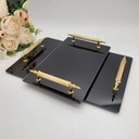 SET 2 PLATEAU DECO VERRE NOIR POIGNEE OR 26X17 CM + 33X23 CM 