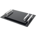 SET 2 PLATEAU DECO VERRE NOIR POIGNEE ARGENT 26X17 CM + 33X23 CM 