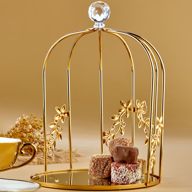 CAGE DECO METAL AVEC DESIGN FLEUR 18X26 CM MODELE OR