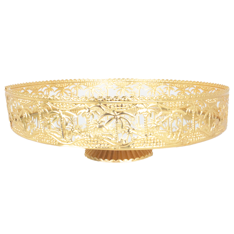 PLATEAU DECO METAL AVEC PIED DIAMETRE 30  CM MODELE OR 