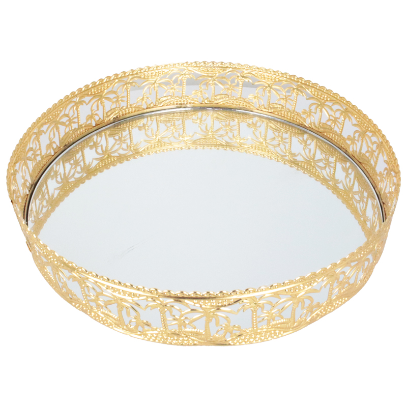 PLATEAU DECO METAL AVEC PIED DIAMETRE 30  CM MODELE OR 