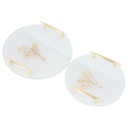SET 2 PLATEAUX DECO ROND VERRE TRANSPARENT ET BLANC AVEC POIGNEE OR MODELE FEUILLE