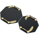 SET 2 PIECES PLATEAUX OCTOGONAL VERRE MODELE FEUILLE AVEC POIGNEE OR MODELE NOIR