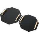 SET 2 PIECES PLATEAUX OCTOGONAL VERRE AVEC POIGNEE OR MODELE NOIR
