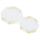 SET 2 PIECES PLATEAUX OCTOGONAL VERRE AVEC FEUILLE ET POIGNEE OR MODELE TRANSPARENT