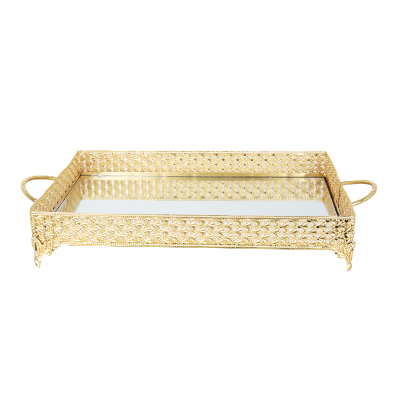 PLATEAU DECO METAL RECTANGULAIRE 37 CM MODELE OR 