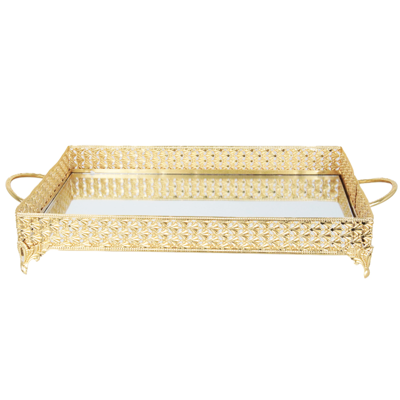 PLATEAU DECO METAL RECTANGULAIRE 43 CM MODELE OR 
