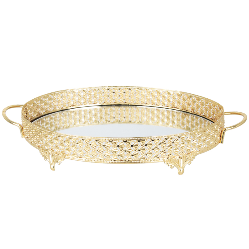 PLATEAU DECO METAL ROND 42 CM MODELE OR 