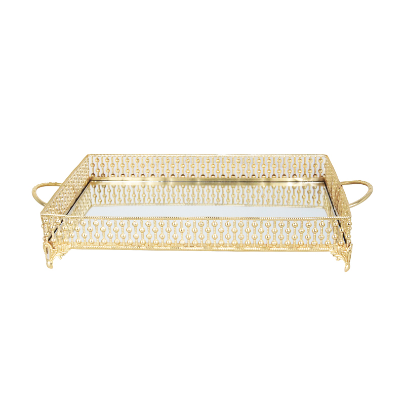 PLATEAU DECO METAL RECTANGULAIRE 37 CM MODELE OR 