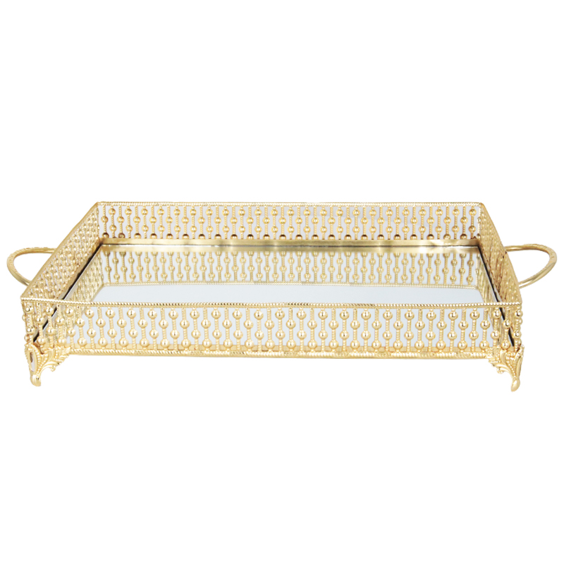 PLATEAU DECO METAL RECTANGULAIRE 43 CM MODELE OR 