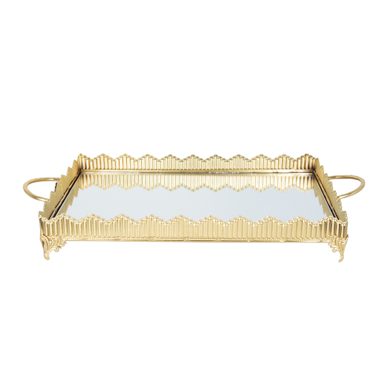 PLATEAU DECO METAL RECTANGULAIRE 37 CM MODELE OR 