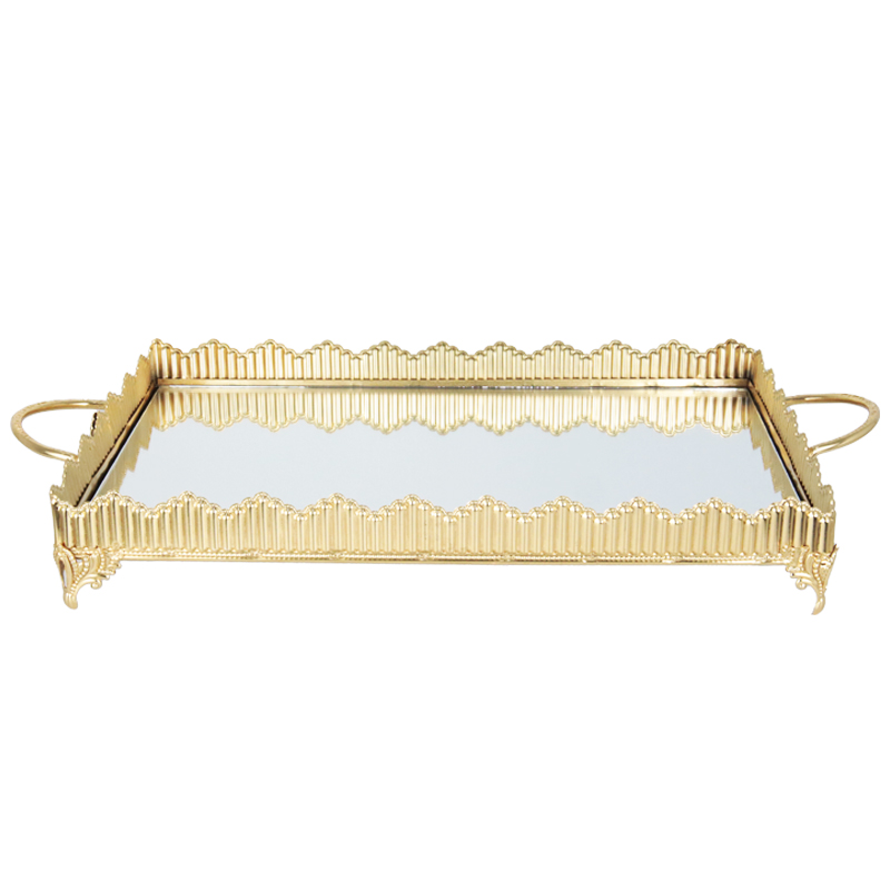 PLATEAU DECO METAL RECTANGULAIRE 43 CM MODELE OR 