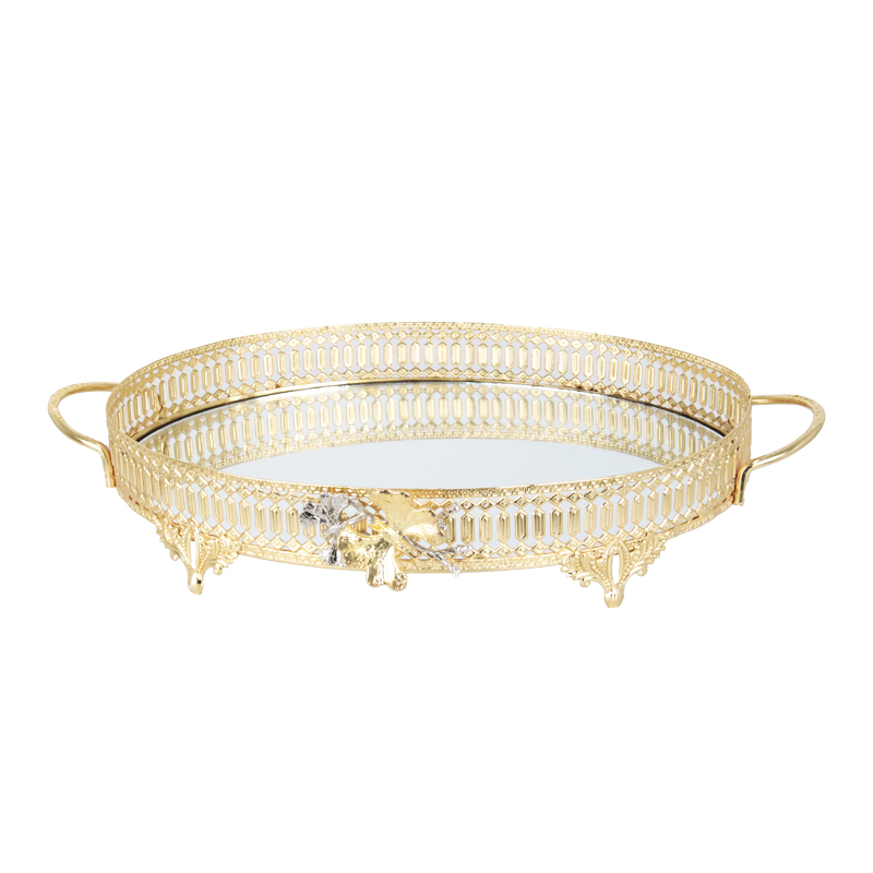 PLATEAU DECO METAL ROND 35 CM MODELE OR 