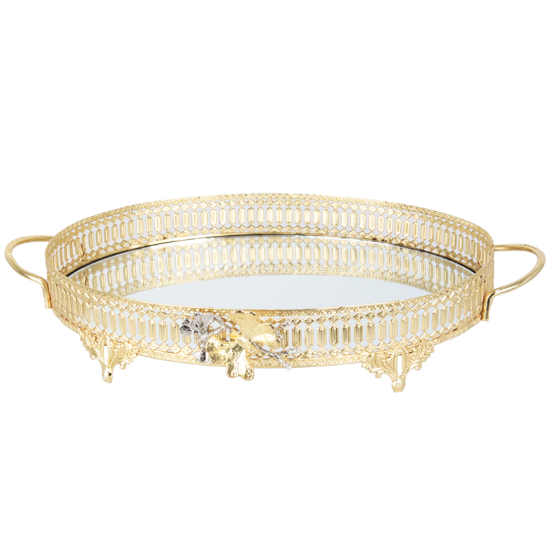 PLATEAU DECO METAL ROND 42 CM MODELE OR 