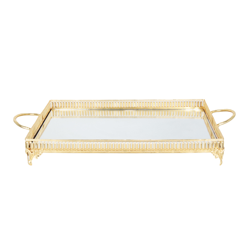 PLATEAU DECO METAL RECTANGULAIRE 37 CM MODELE OR 