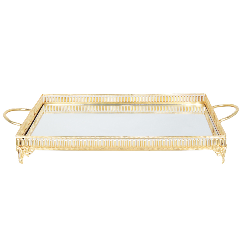 PLATEAU DECO METAL RECTANGULAIRE 43 CM MODELE OR 