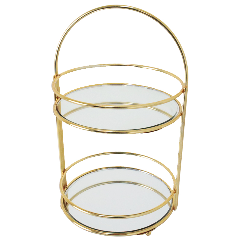 PRESENTOIR DECO METAL ROND 2 NIVEAUX MODELE OR