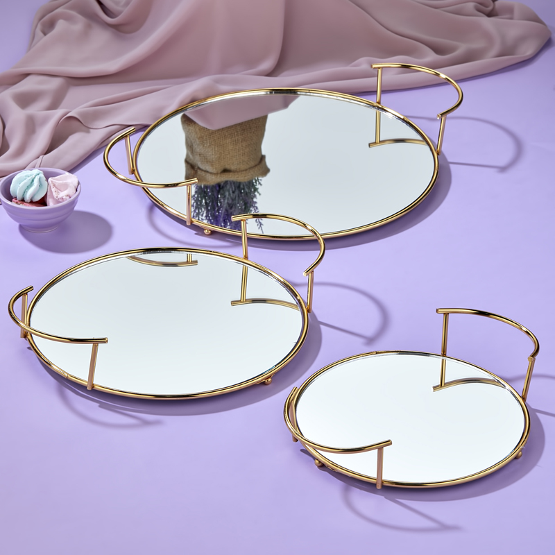 SET 3 PLATEAUX DECO METAL 20 CM / 25 CM / 30 CM MODELE OR 