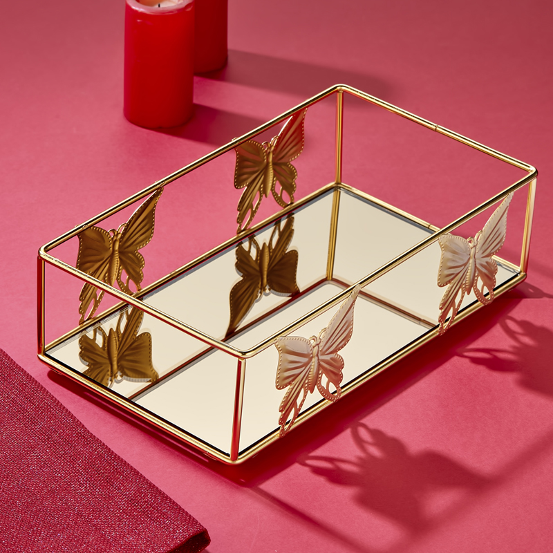 PLATEAU DECO METAL 17X30 CM MODELE OR MIRROIR BRONZE