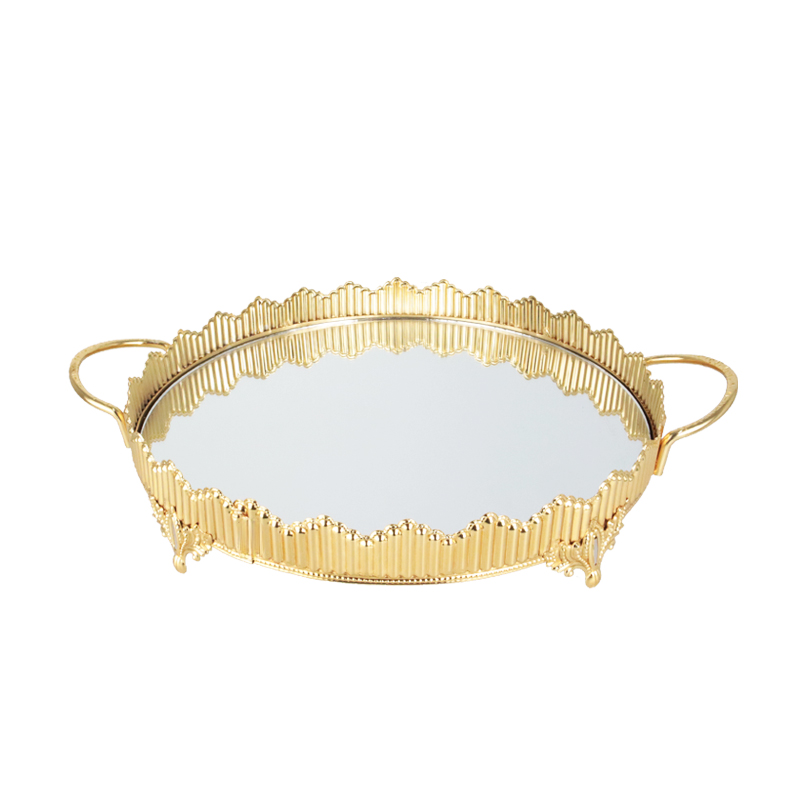 PLATEAU DECO METAL ROND AVEC POIGNEE 30 CM MODELE OR 