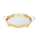PLATEAU DECO METAL ROND AVEC POIGNEE 30 CM MODELE OR 