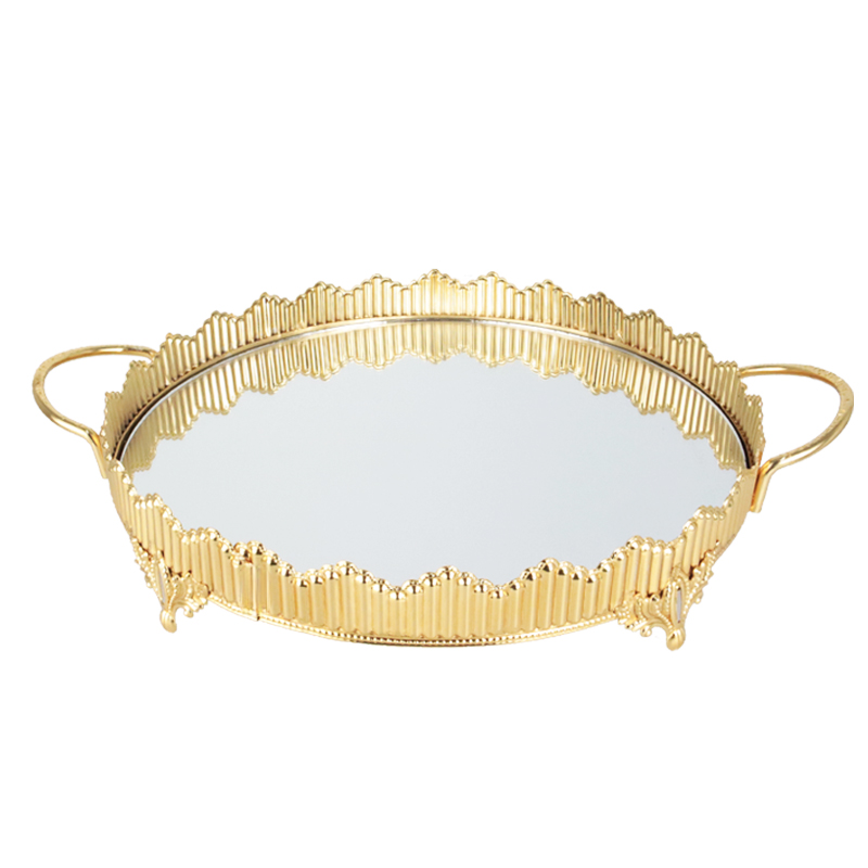 PLATEAU DECO METAL ROND AVEC POIGNEE 35 CM MODELE OR 