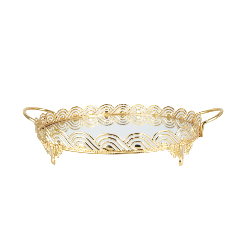 PLATEAU DECO METAL ROND AVEC POIGNEE 30 CM MODELE OR 