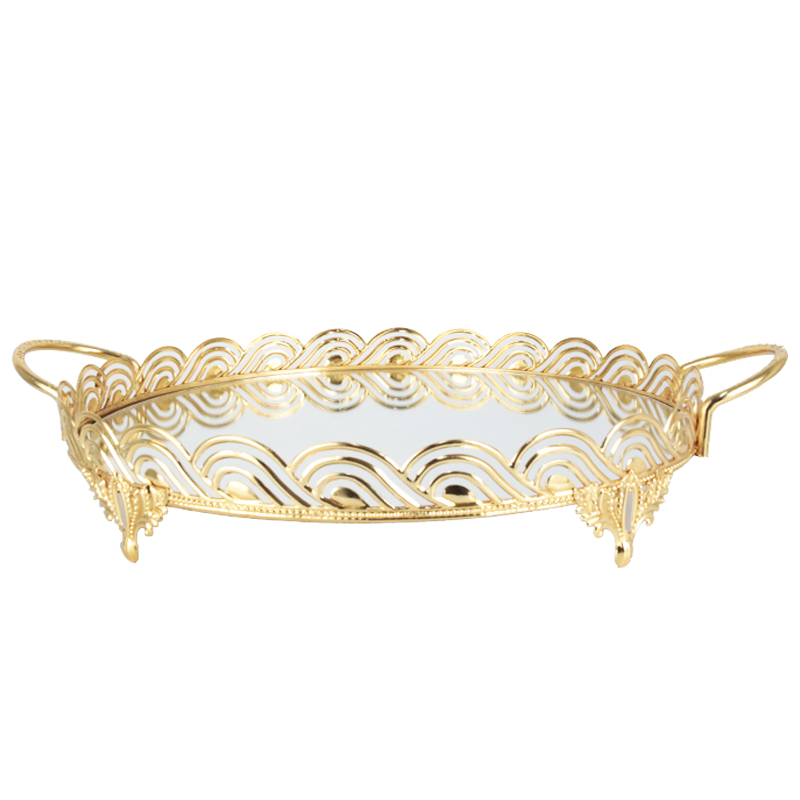 PLATEAU DECO METAL ROND AVEC POIGNEE 35 CM MODELE OR 