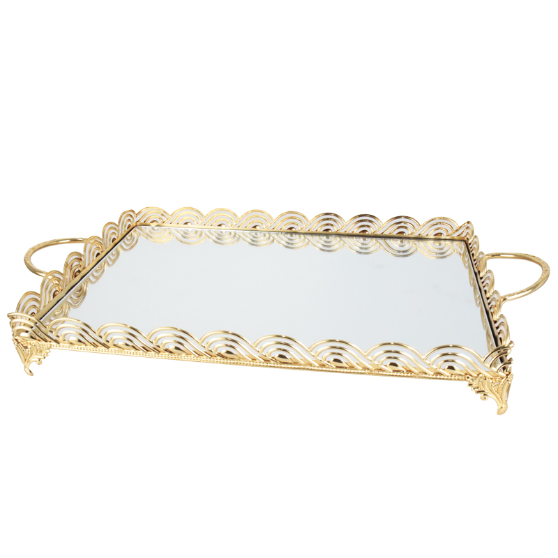 PLATEAU DECO METAL RECTANGULAIRE 37X24 CM MODELE OR 