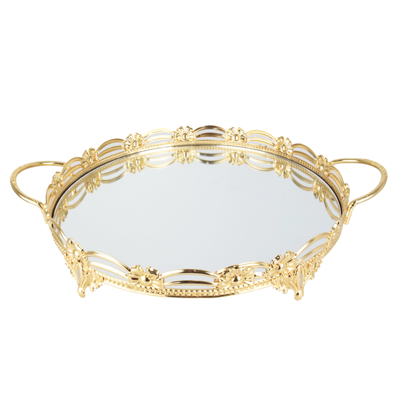 PLATEAU DECO METAL ROND AVEC POIGNEE 35 CM MODELE OR 