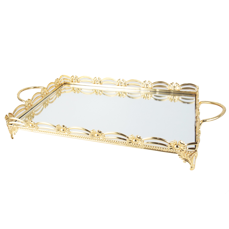 PLATEAU DECO METAL RECTANGULAIRE 37X24 CM MODELE OR 