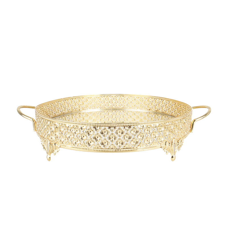 PLATEAU DECO METAL ROND AVEC POIGNEE 30 CM MODELE OR 