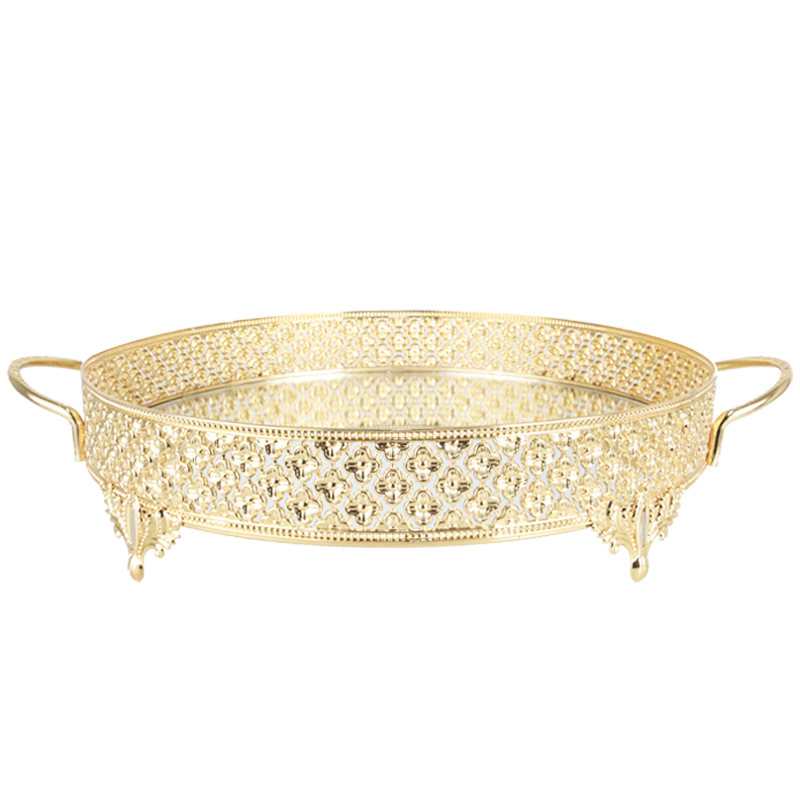 PLATEAU DECO METAL ROND AVEC POIGNEE 35 CM MODELE OR 