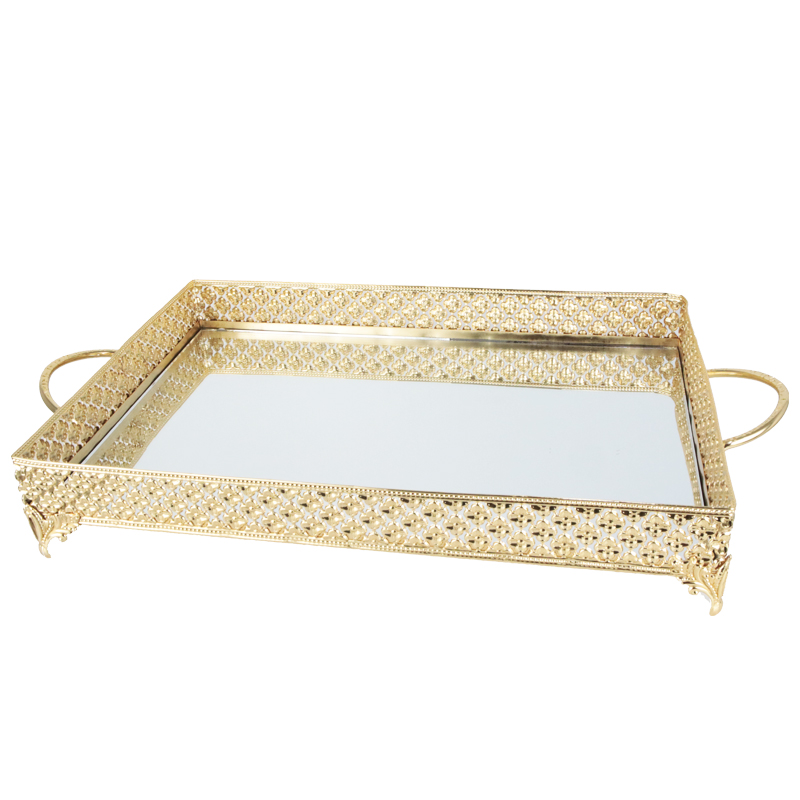 PLATEAU DECO METAL RECTANGULAIRE 37X24 CM MODELE OR 