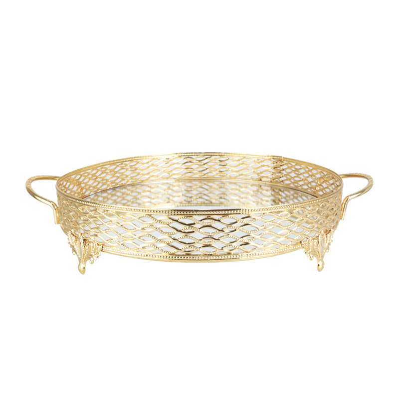 PLATEAU DECO METAL ROND AVEC POIGNEE 30 CM MODELE OR 