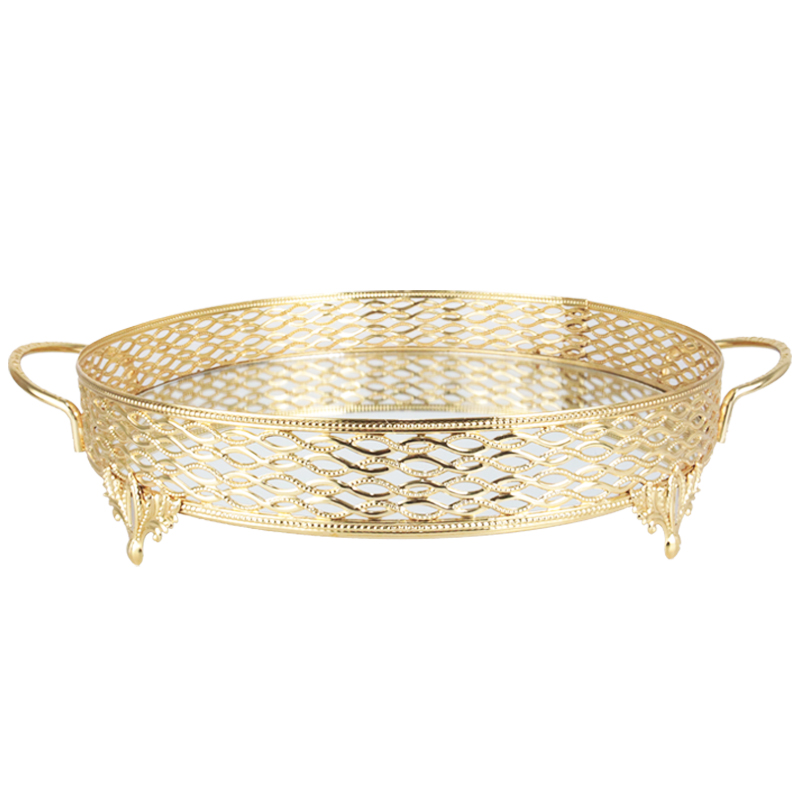 PLATEAU DECO METAL ROND AVEC POIGNEE 35 CM MODELE OR 