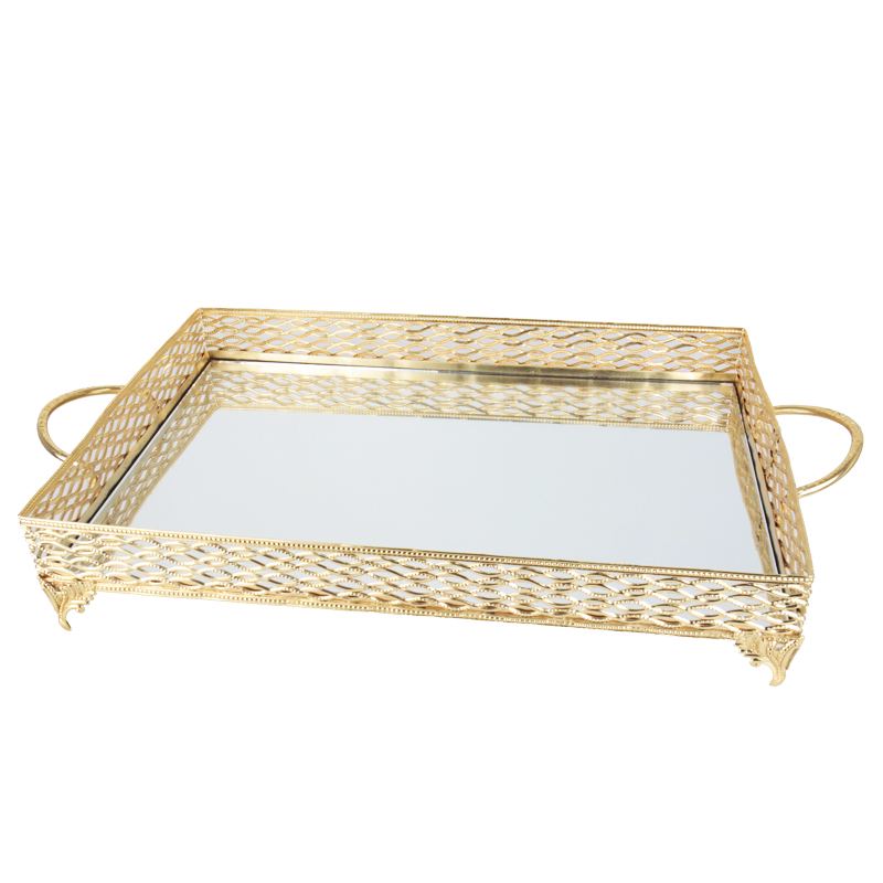 PLATEAU DECO METAL RECTANGULAIRE 37X24 CM MODELE OR 