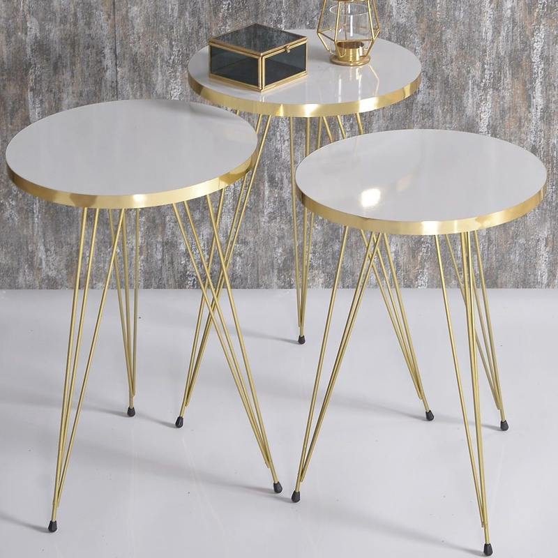 SET 3 TABLES DIAMETRES 33 CM PIEDS METAL. HAUTEUR 48/51/54 CM 
