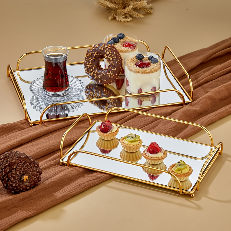 SET 2 PLATEAUX DECO METAL 38X26 CM / 30X19 CM MODELE OR 