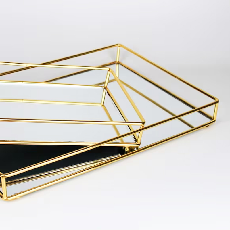 SET 2 PLATEAUX DECO METAL 33X22 CM + 28X18 CM MODELE ARGENT
