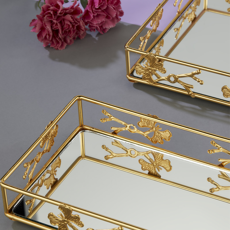 SET 2 PLATEAUX DECO METAL 38X26X5 CM / 30X19X5 CM MODELE OR