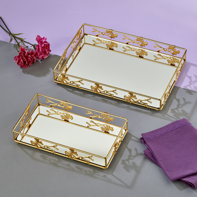 SET 2 PLATEAUX DECO METAL 38X26X5 CM / 30X19X5 CM MODELE OR