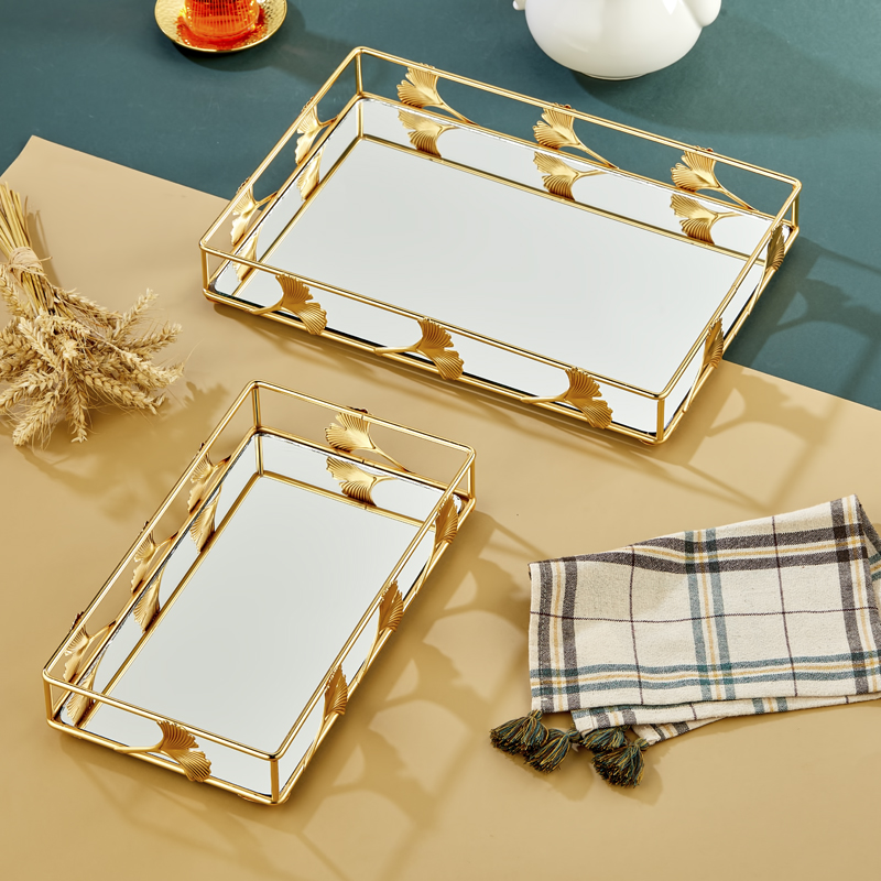 SET 2 PLATEAUX DECO METAL 38X26X5 CM / 30X19X5 CM MODELE OR