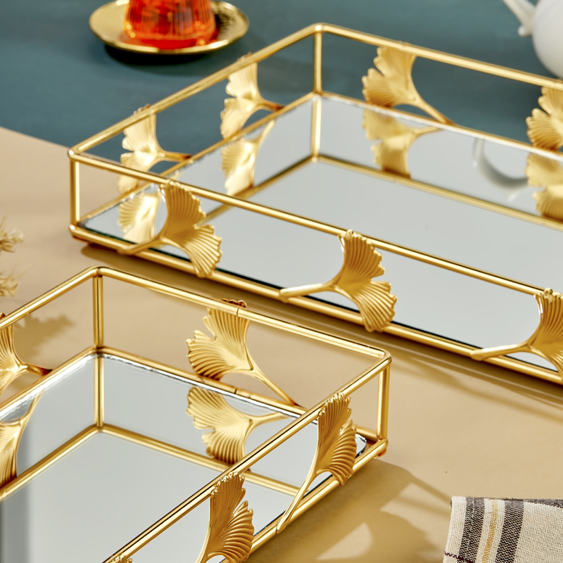 SET 2 PLATEAUX DECO METAL 38X26X5 CM / 30X19X5 CM MODELE OR