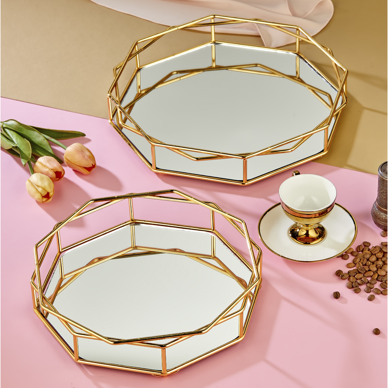 SET 2 PLATEAUX DECO METAL 27X5 CM / 32X5 CM MODELE OR