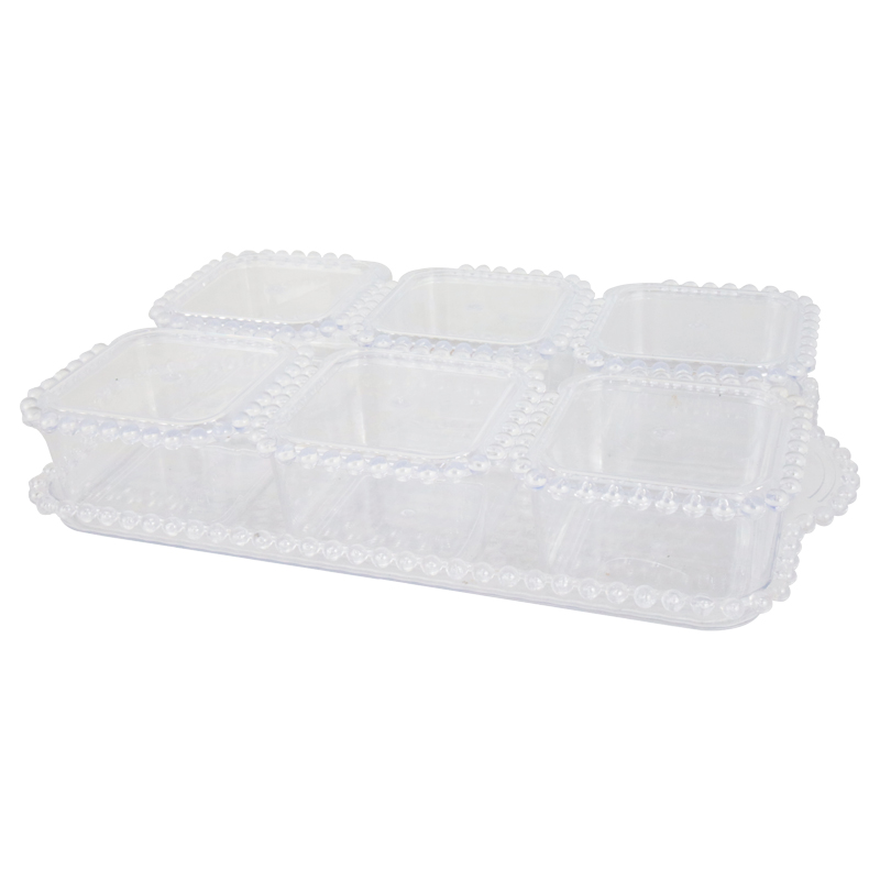 SET PETIT DEJEUNER TRANSPARENT CRYSTAL 6 COMPARTIMENTS 33X21X6 CM 