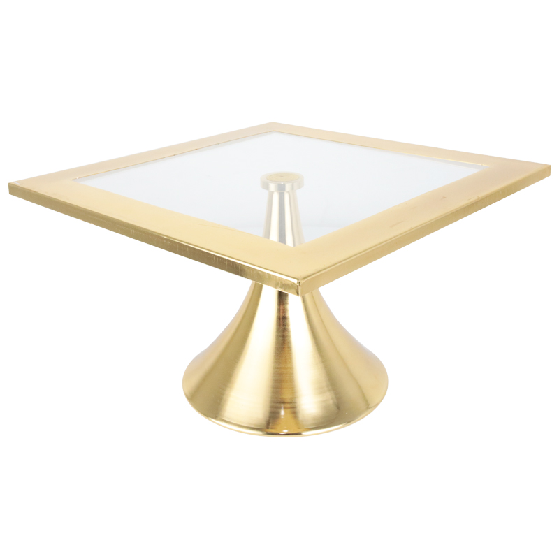 PLATEAU DE PRESENTATION DECO METAL AVEC VERRE 25X25X14 CM MODELE OR