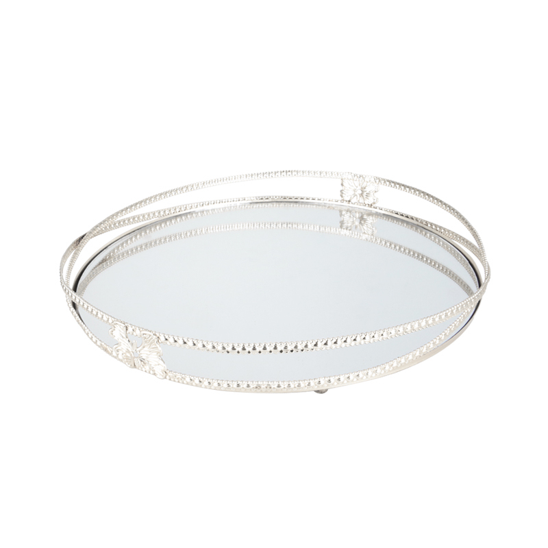 PLATEAU DECO METAL ROND 30 CM NOUVEAU DESIGN MODELE ARGENT