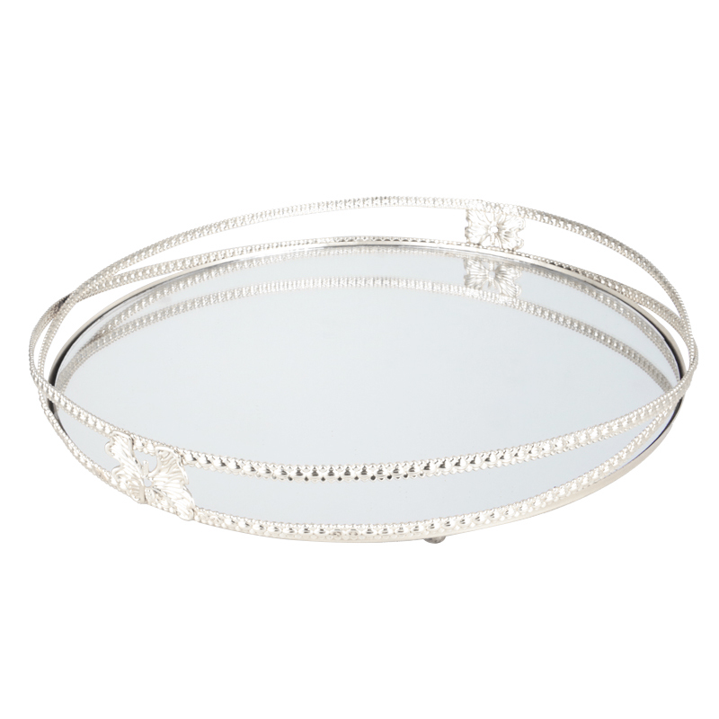 PLATEAU DECO METAL ROND 35 CM NOUVEAU DESIGN MODELE ARGENT