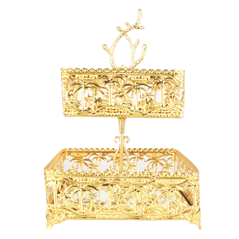 PLATEAU DECO PRESENTATION METAL CARRE MODELE OR 15X15 / 20X20 / X 28 CM